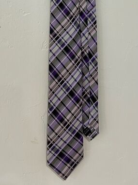 Egara 100% silk purple tartan plaid necktie